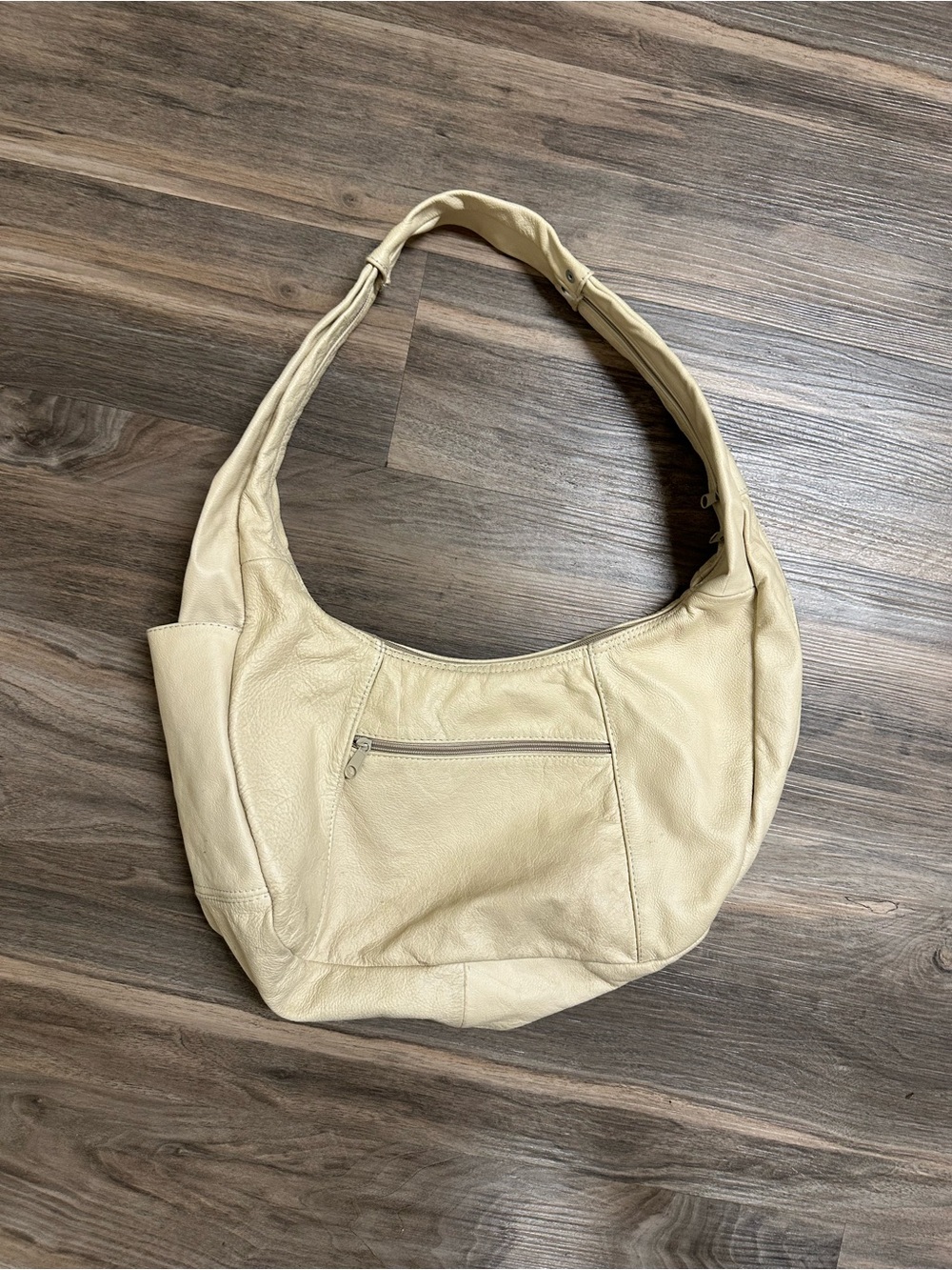 Vintage Cream Genuine Leather Shoulder Bag